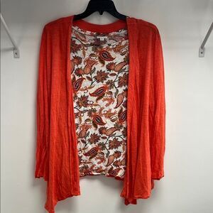 J. Jill Vibrant Coral Cardigan and Paisley Top